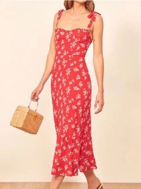 Reformation Red Floral Midi Dress